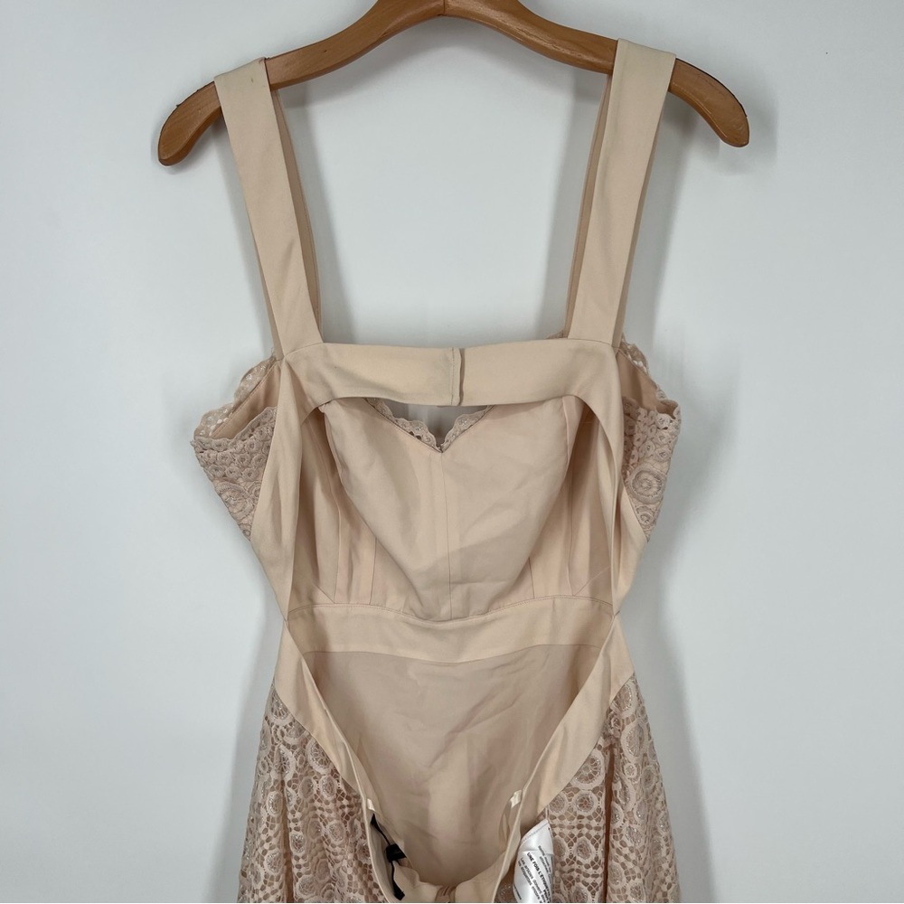 SOLD BCBGMaxAzria NEW Beige Silver Alena Lace Mini Dress - Picture 5 of 9